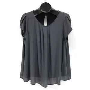 Papermoon Tulip Sleeve Keyhole Blouse Women's Plus 3X Gray Semi-Sheer Career